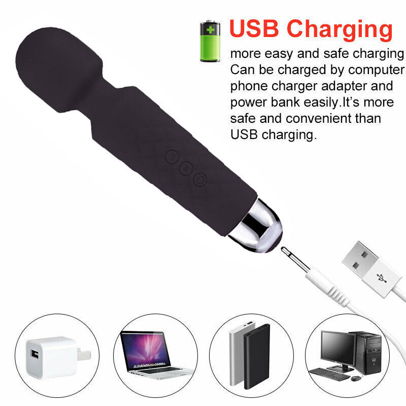Black handheld device with USB charging capabilities on a white background