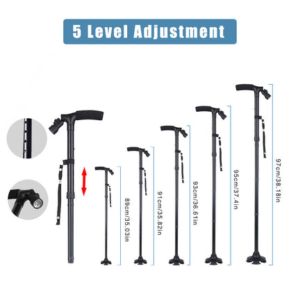 Set of adjustable walking sticks with level adjustment feature and measurements .