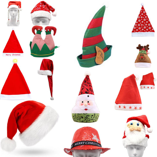 NNEDSZ Christmas Unisex Adults Kids Novelty Hat Xmas Party Cap Santa Costume Dress Up, Santa Hat (Adults)