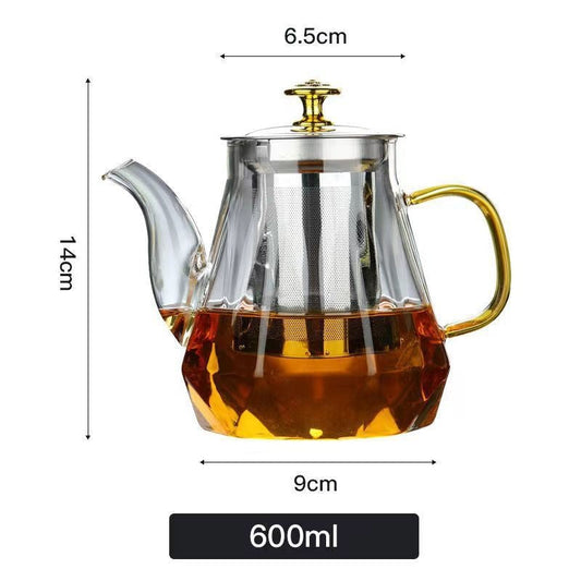 NNEDSZ Elegant Glass Teapot with Gold Handle and Stainless Steel Infuser - 600ml Capacity-0