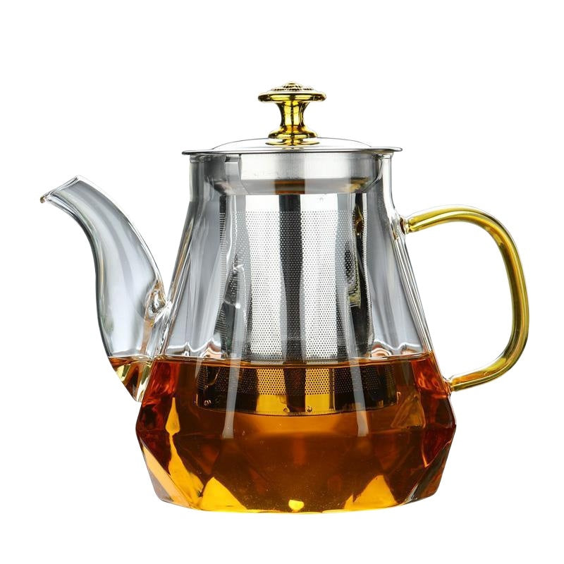 NNEDSZ Elegant Glass Teapot with Gold Handle and Stainless Steel Infuser - 600ml Capacity-2
