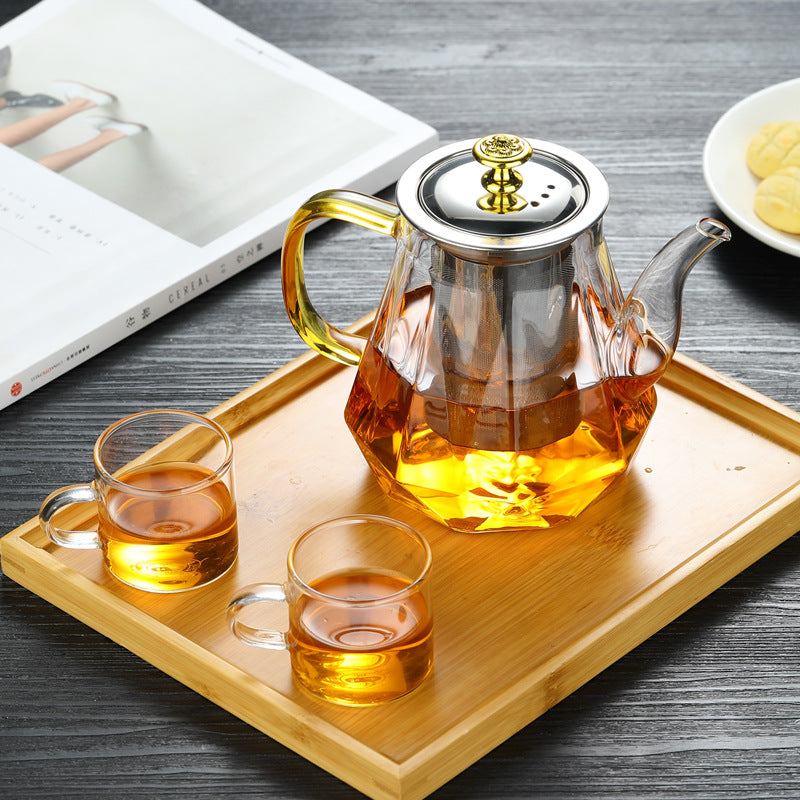 NNEDSZ Elegant Glass Teapot with Gold Handle and Stainless Steel Infuser - 600ml Capacity-3