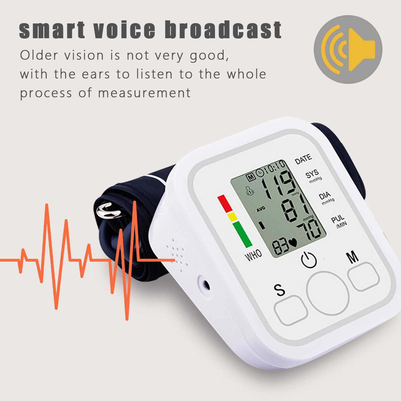 Automatic Upper Arm Blood Pressure Monitor Pulse Meter BP Machine Voice Talking